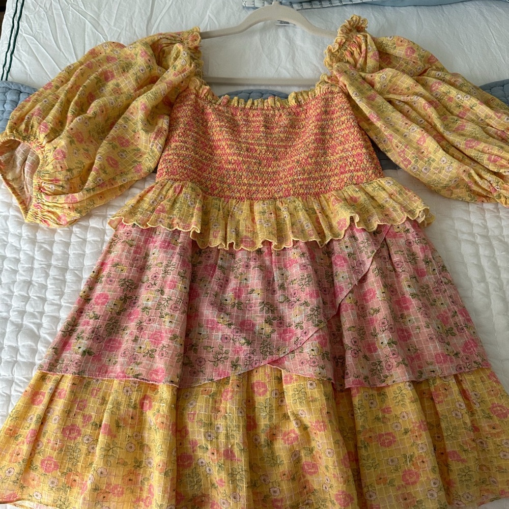 LoveShackFancy Yellow and Pink Smocked Top